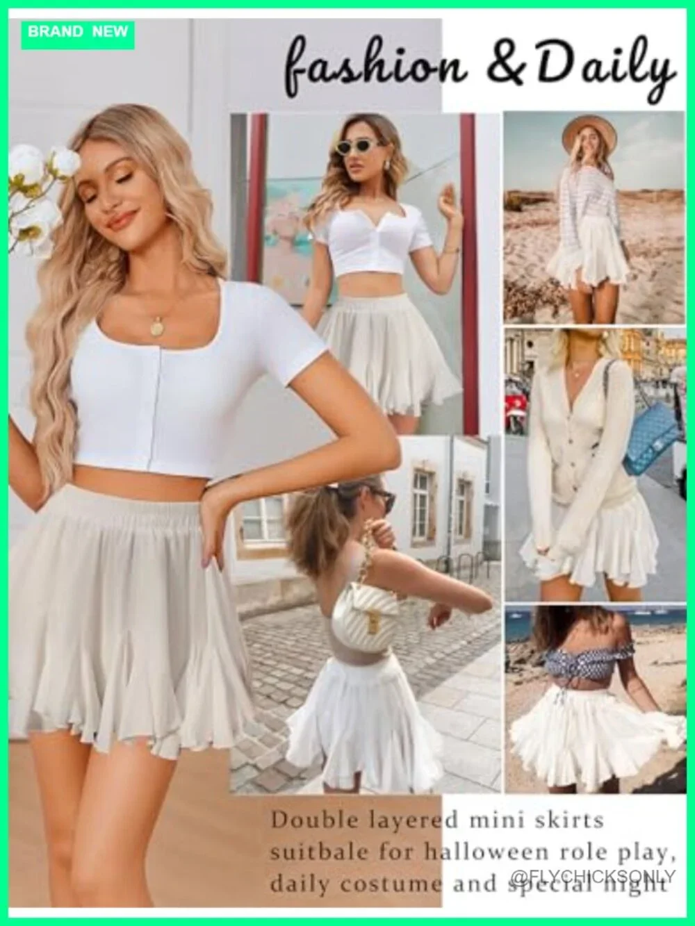 Women's Pleated Skirt Boho Ruffle Flowy Mini High Waisted Flared Skater